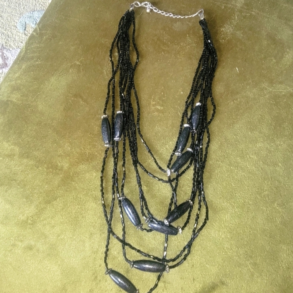 Misses black beaded multi strand necklace adjustable